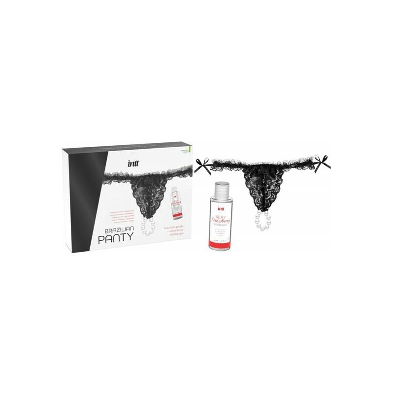 INTT RELEASES - BRAZILIAN BLACK PANTY WITH PEARLS AND LUBRICANT GEL 50 ML
