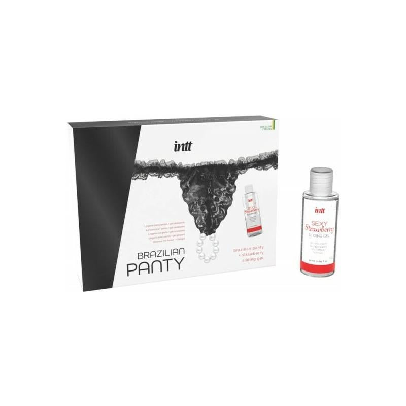 INTT - BLACK BRAZILIAN PANTY AND STRAWBERRY SLIDE GEL 50 ML