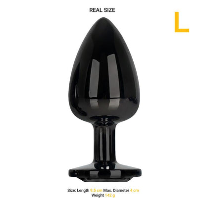 AFTERDARK - BLACKGEM METALIC BUTT PLUG WITH BLACK JEWEL SIZE L