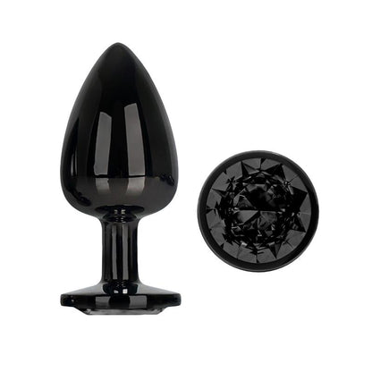 AFTERDARK - BLACKGEM METALIC BUTT PLUG WITH BLACK JEWEL SIZE L