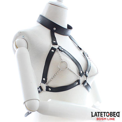 LATETOBED BDSM LINE - BONDAGE HARNESS WITH OPEN CUPS AND CHAINS