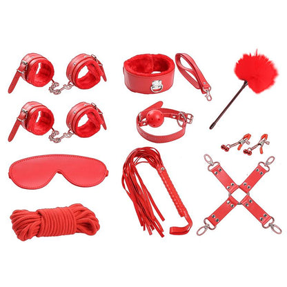 INTOYOU BDSM LINE - BONDAGE SET 10 PIECES RED