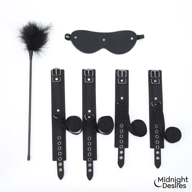 MIDNIGHT DESIRES - BONDAGE SET WITH BLINDFOLD, FEATHER TICKLE AND CUFFS