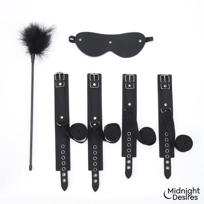 MIDNIGHT DESIRES - BONDAGE SET WITH BLINDFOLD, FEATHER TICKLE AND CUFFS