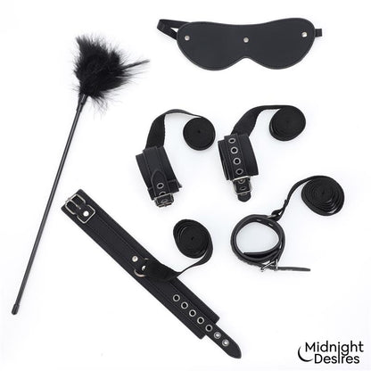 MIDNIGHT DESIRES - BONDAGE SET WITH BLINDFOLD, FEATHER TICKLE AND CUFFS