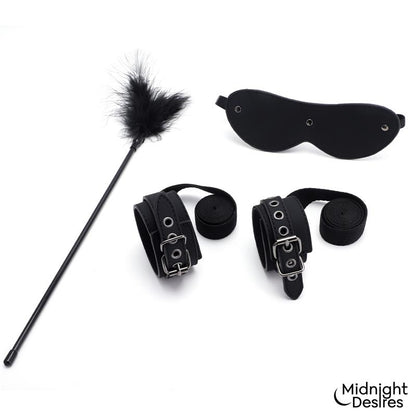MIDNIGHT DESIRES - BONDAGE SET WITH BLINDFOLD, FEATHER TICKLE AND CUFFS