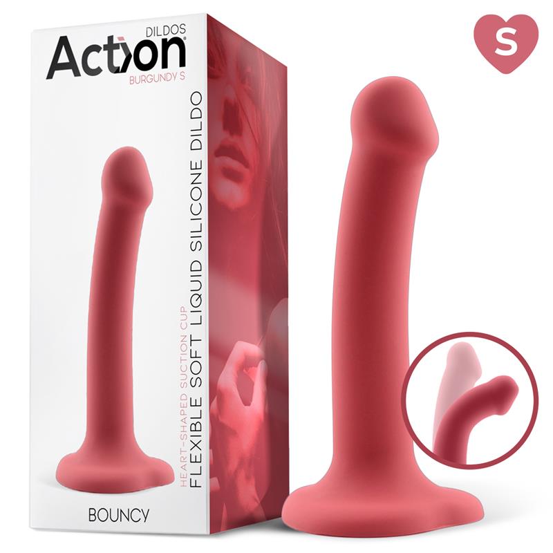 ACTION - BOUNCY LIQUID SILICONE DILDO HIPER FLEXIBLE 6.5 - 16.5 CM SIZE S BURGUNDY
