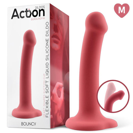ACTION - BOUNCY LIQUID SILICONE DILDO HIPER FLEXIBLE 7 - 18 CM SIZE M BURGUNDY