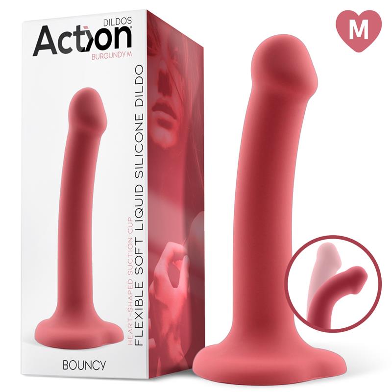 ACTION - BOUNCY LIQUID SILICONE DILDO HIPER FLEXIBLE 7 - 18 CM SIZE M BURGUNDY