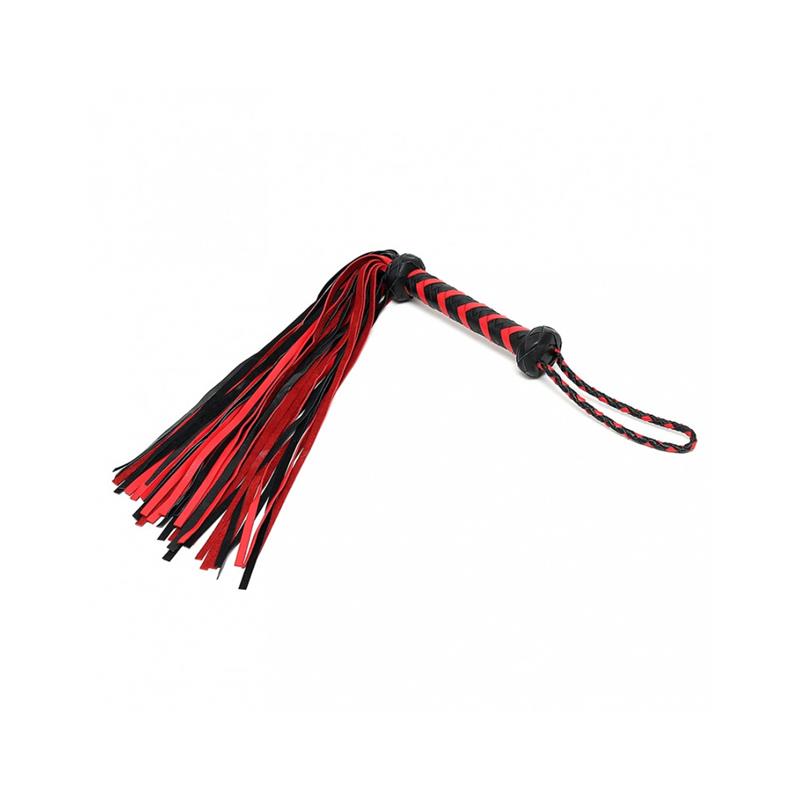 BONDAGE PLAY - BRAIDED FLOGGER LEATHER BLACK RED