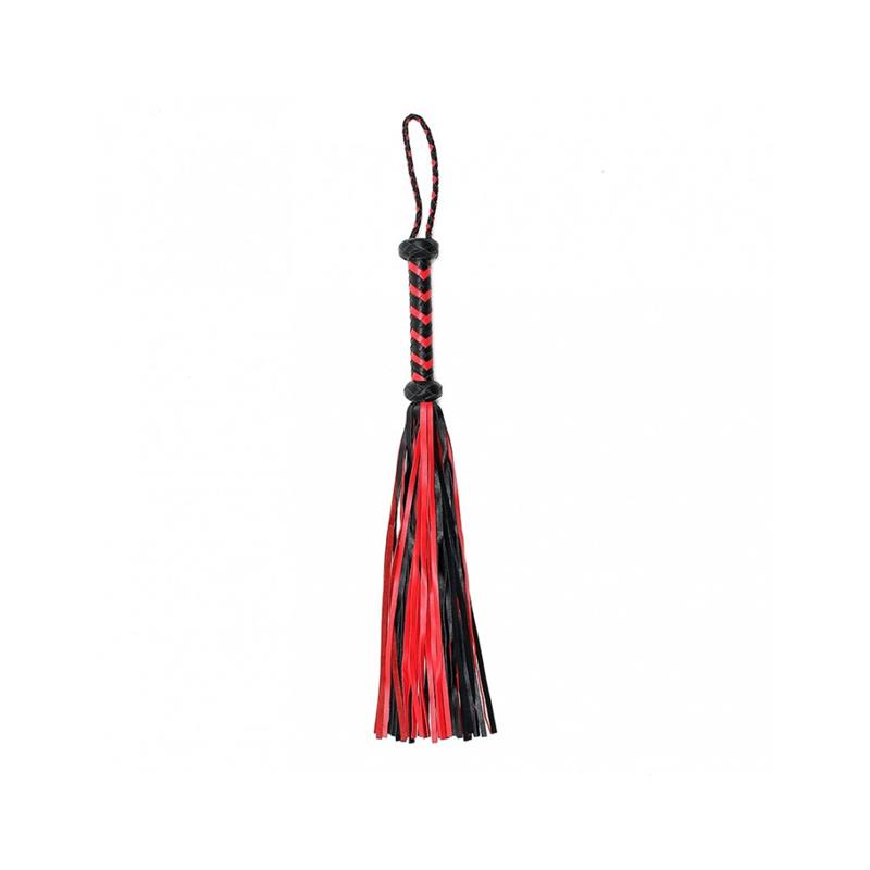 JUEGOS DE BONDAGE - LÁTIGO TRENZADO DE CUERO NEGRO Y ROJO