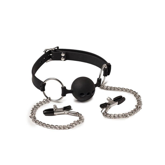 LATEX PLAY - BREATHABLE MOUTHGAG AND NIPPLE CLAMPS