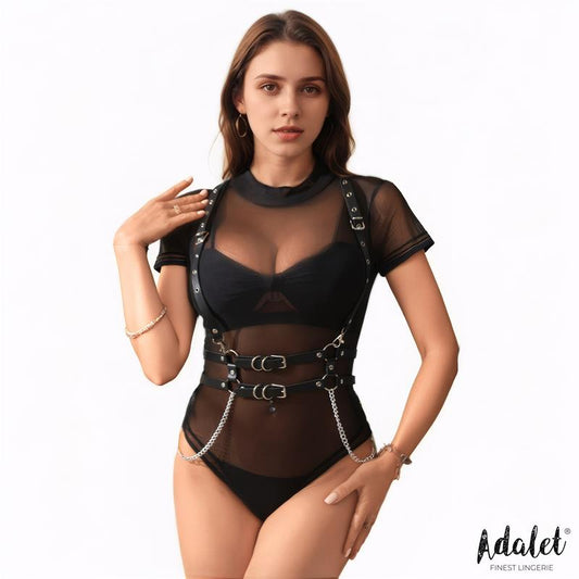 ADALET LINGERIE - BRENDA VEGAN LEATHER HARNESS WITH CHAIN ONE SIZE