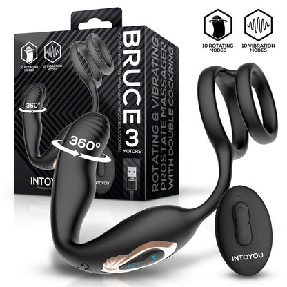 INTOYOU - BRUCE PROSTATE MASSAGER 360º WITH DOUBLE COCKRING WITH VIBRATION