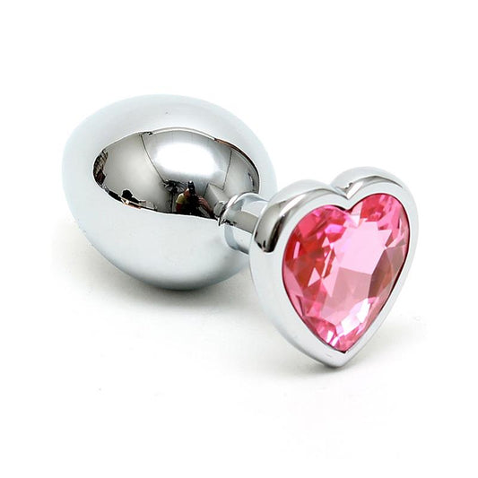 BONDAGE PLAY - BUTT PLUG PLATED STEEL CRYSTAL HEART PINK