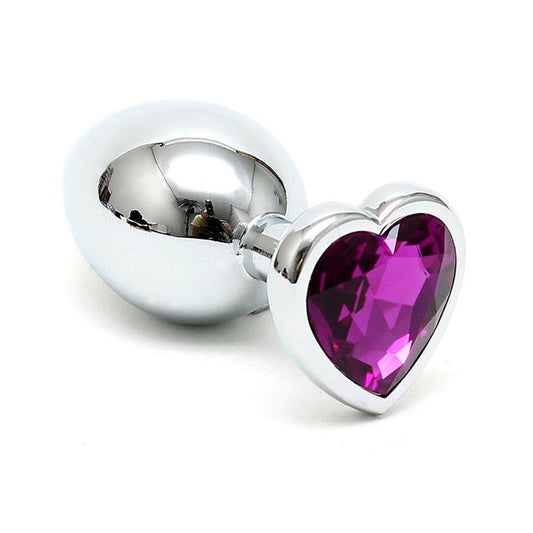 BONDAGE PLAY - BUTT PLUG PLATED STEEL CRYSTAL HEART PURPLE