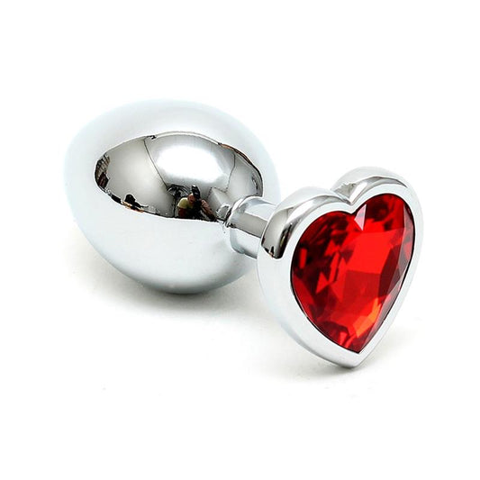 BONDAGE PLAY - BUTT PLUG PLATED STEEL CRYSTAL HEART RED