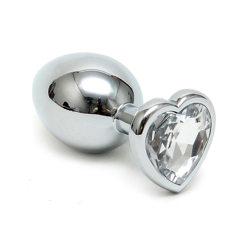 BONDAGE PLAY - BUTT PLUG PLATED STEEL CRYSTAL HEART TRANSPARENT