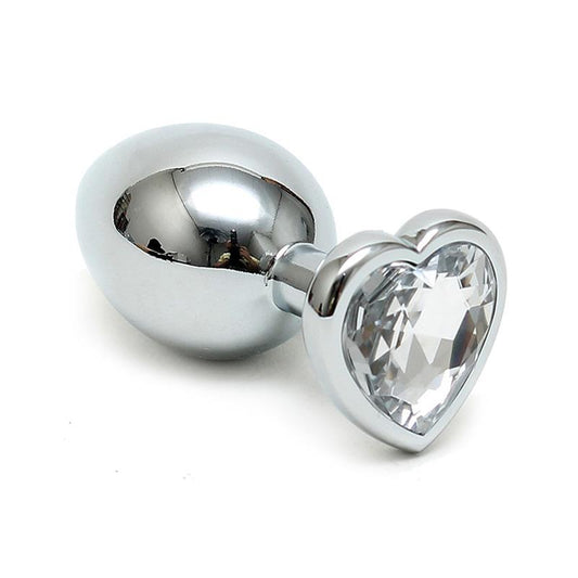 BONDAGE PLAY - BUTT PLUG PLATED STEEL CRYSTAL HEART TRANSPARENT