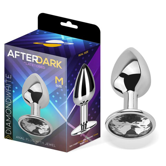 AFTERDARK - BUTT PLUG WITH JEWEL DIAMOND WHITE SIZE M ALUMINIUM