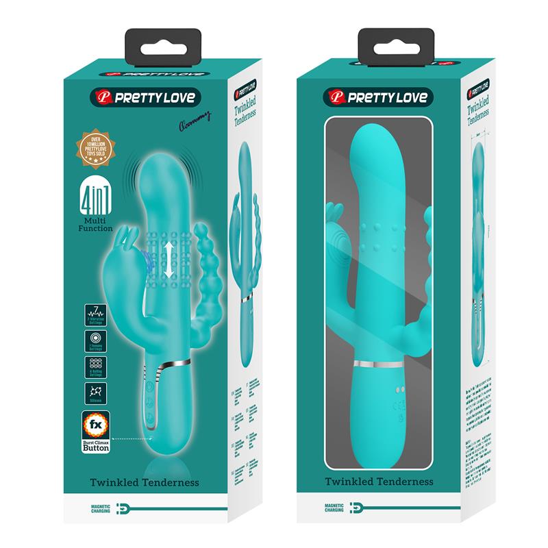 PRETTYLOVE - CAMMY TRIPPLE RABBIT VIBRATOR WITH BEADS TURQUOISE