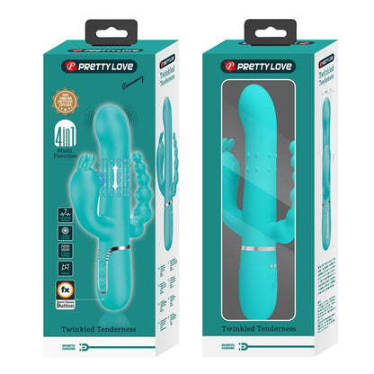 PRETTYLOVE - CAMMY TRIPPLE RABBIT VIBRATOR WITH BEADS TURQUOISE
