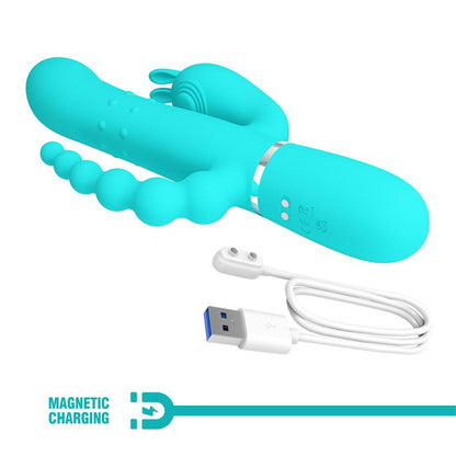 PRETTYLOVE - CAMMY TRIPPLE RABBIT VIBRATOR WITH BEADS TURQUOISE