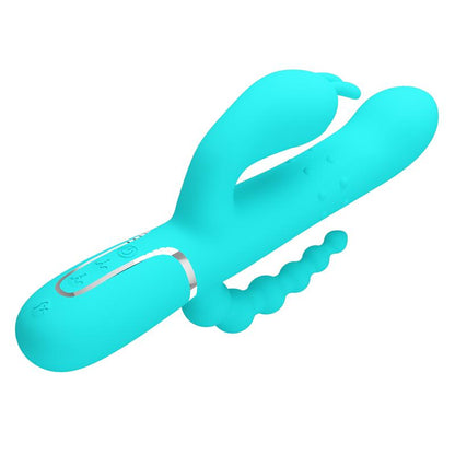 PRETTYLOVE - CAMMY TRIPPLE RABBIT VIBRATOR WITH BEADS TURQUOISE