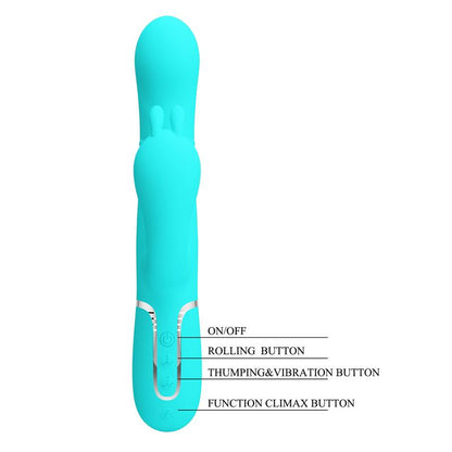 PRETTYLOVE - CAMMY TRIPPLE RABBIT VIBRATOR WITH BEADS TURQUOISE