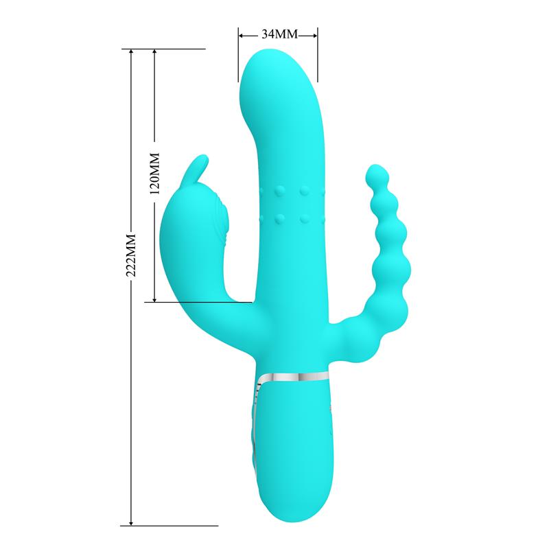 PRETTYLOVE - CAMMY TRIPPLE RABBIT VIBRATOR WITH BEADS TURQUOISE