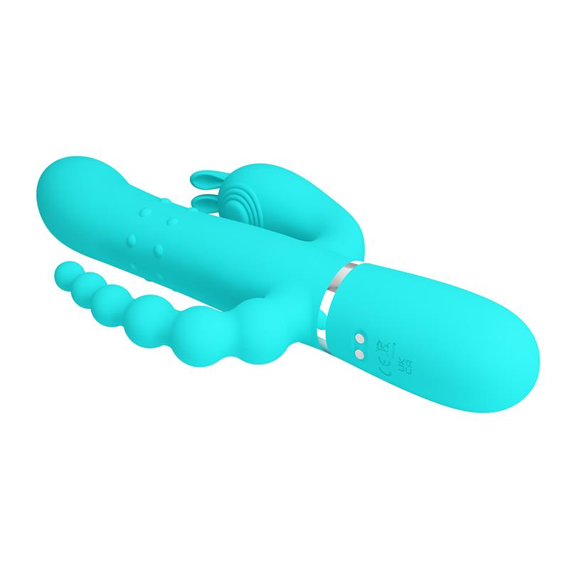 PRETTYLOVE - CAMMY TRIPPLE RABBIT VIBRATOR WITH BEADS TURQUOISE