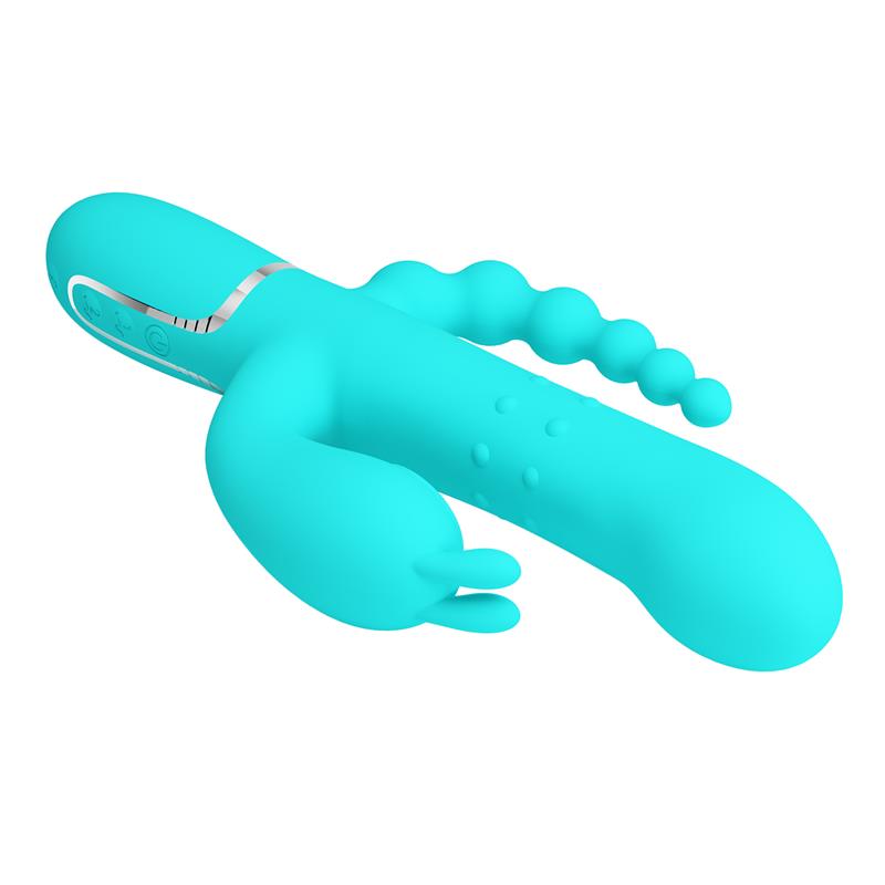 PRETTYLOVE - CAMMY TRIPPLE RABBIT VIBRATOR WITH BEADS TURQUOISE