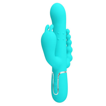 PRETTYLOVE - CAMMY TRIPPLE RABBIT VIBRATOR WITH BEADS TURQUOISE