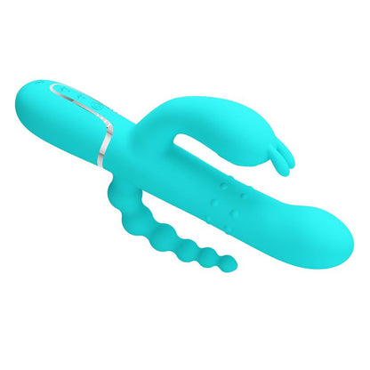 PRETTYLOVE - CAMMY TRIPPLE RABBIT VIBRATOR WITH BEADS TURQUOISE
