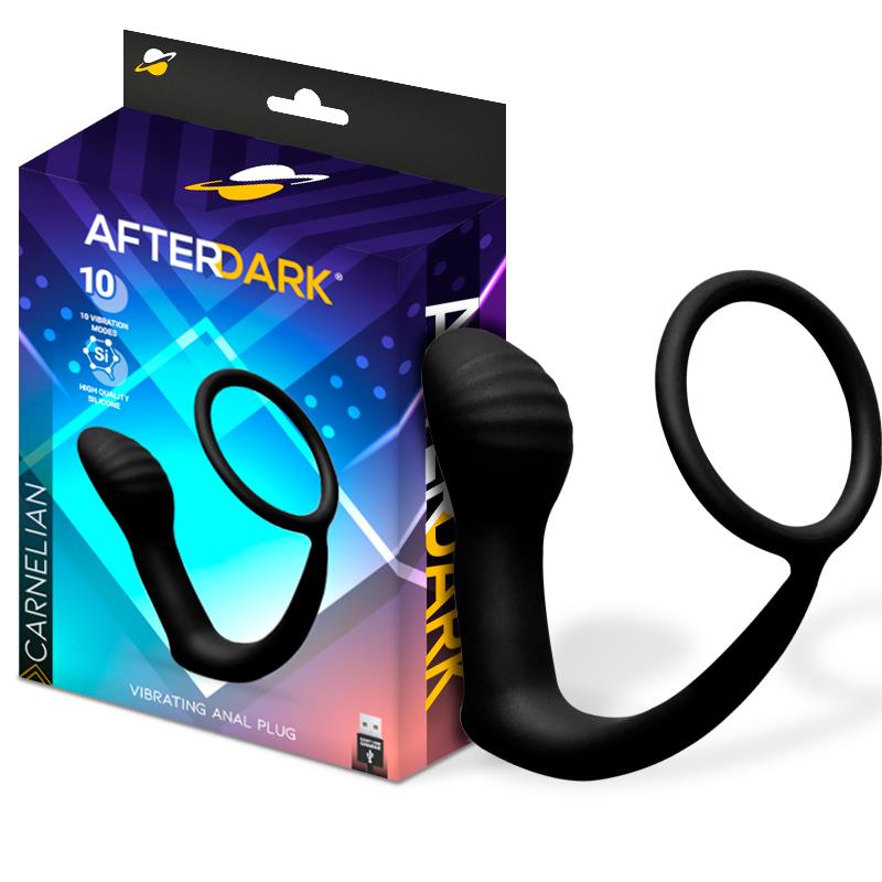 AFTERDARK - CARNELIAN VIBRATING ANAL PLUG WITH PENIS RING
