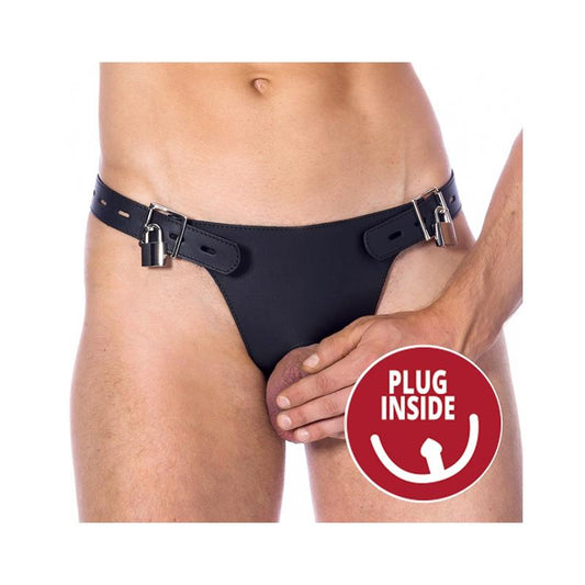 BONDAGE PLAY - CHASTITY BELT WITH PLUG INSIDE