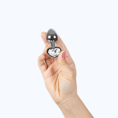 SECRET PLAY - CLEAR CRYSTAL HEART METAL BUTT PLUG SIZE S
