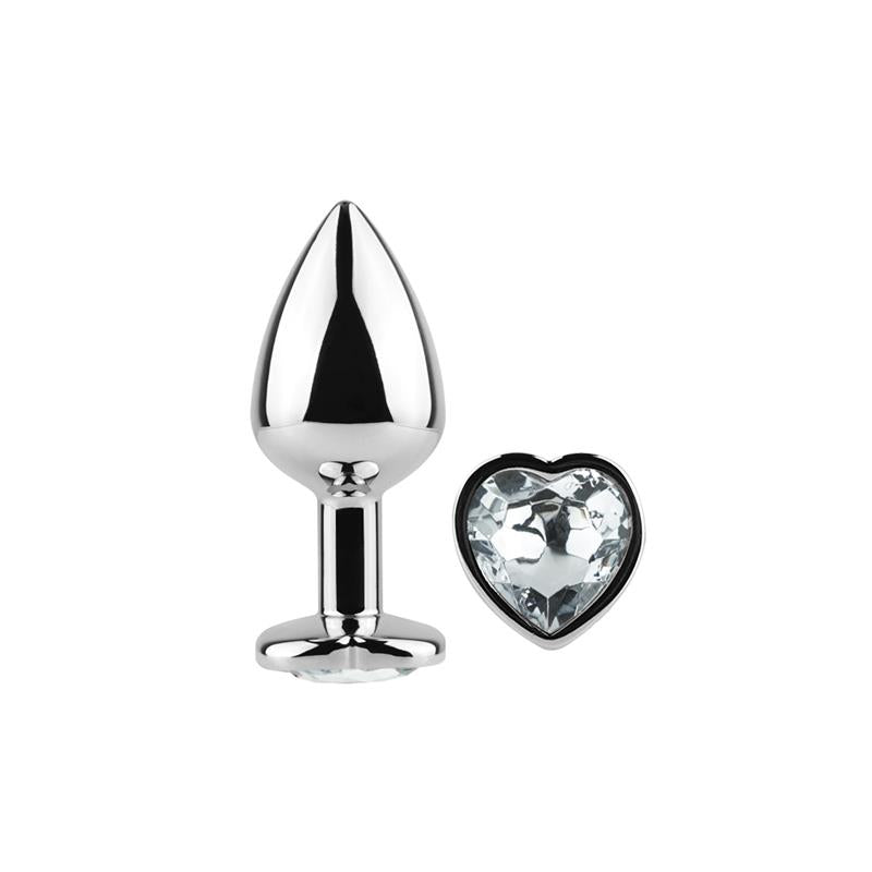 SECRET PLAY - CLEAR CRYSTAL HEART METAL BUTT PLUG SIZE S