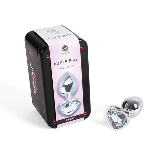 SECRET PLAY - CLEAR CRYSTAL HEART METAL BUTT PLUG SIZE S