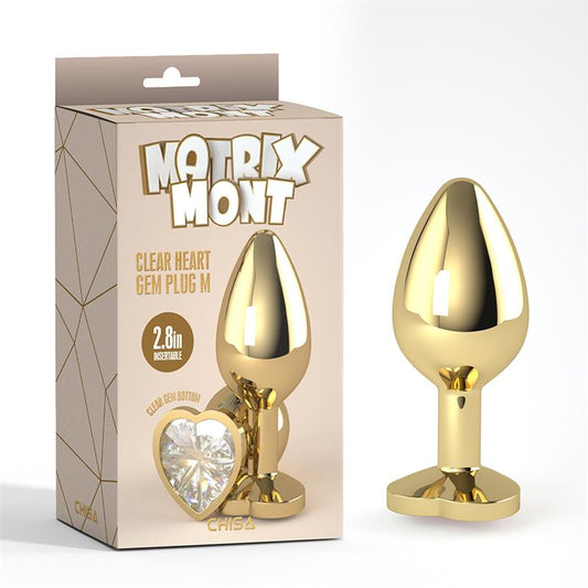 CHISA - CLEAR HEART GOLDEN ANAL PLUG WITH JEWEL SIZE M