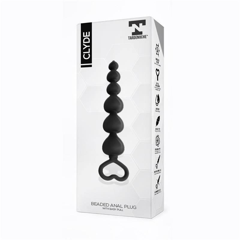 TARDENOCHE - CLYDE BEADED BUTT PLUG WITH EASY PULL RING SILICONE BLACK