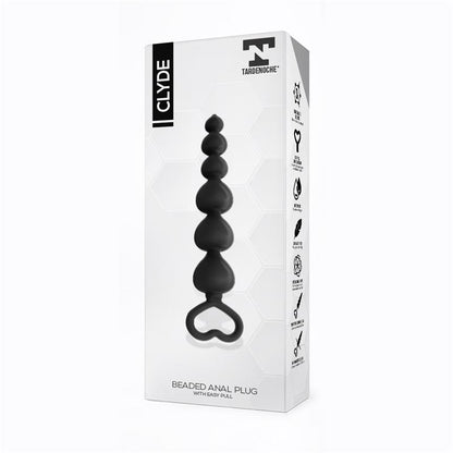 TARDENOCHE - CLYDE BEADED BUTT PLUG WITH EASY PULL RING SILICONE BLACK