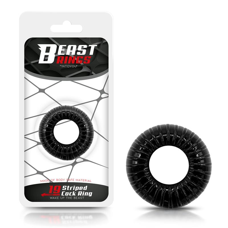 ANNEAUX BEAST - ANNEAU PÉNIEN TRÈS FLEXIBLE ET RÉSISTANT RAYÉ 1,9 CM NOIR