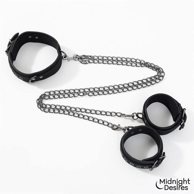 MIDNIGHT DESIRES - COLLAR AND ANKLE CUFFS WITH CHAIN