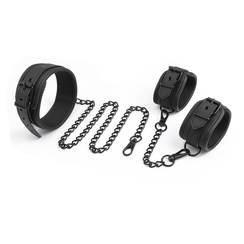 INTOYOU BLACK SHADOW - COLLAR AND HAND CUFFS SET VEGAN LEATHER