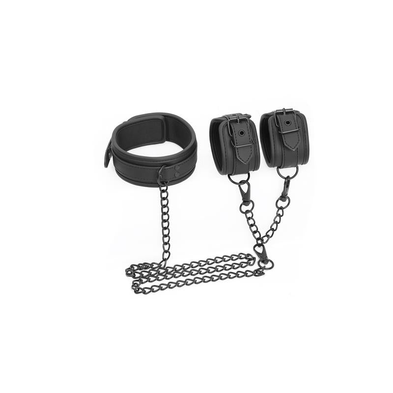 INTOYOU BLACK SHADOW - COLLAR AND HAND CUFFS SET VEGAN LEATHER