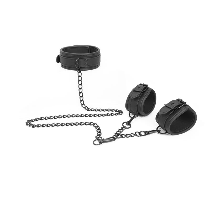INTOYOU BLACK SHADOW - COLLAR AND HAND CUFFS SET VEGAN LEATHER