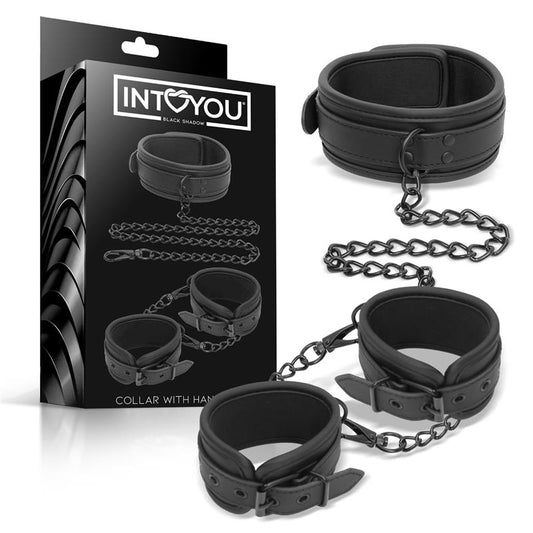 INTOYOU BLACK SHADOW - COLLAR AND HAND CUFFS SET VEGAN LEATHER