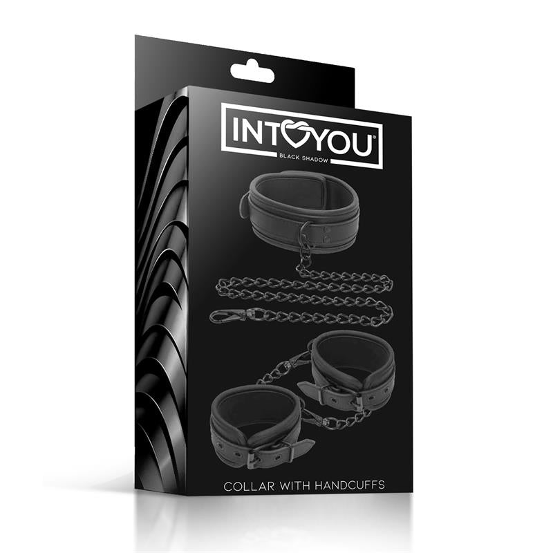 INTOYOU BLACK SHADOW - COLLAR AND HAND CUFFS SET VEGAN LEATHER