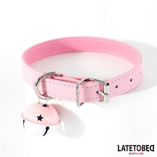 LATETOBED BDSM LINE - COLLAR WITH BELL ADJUSTABLE PINK